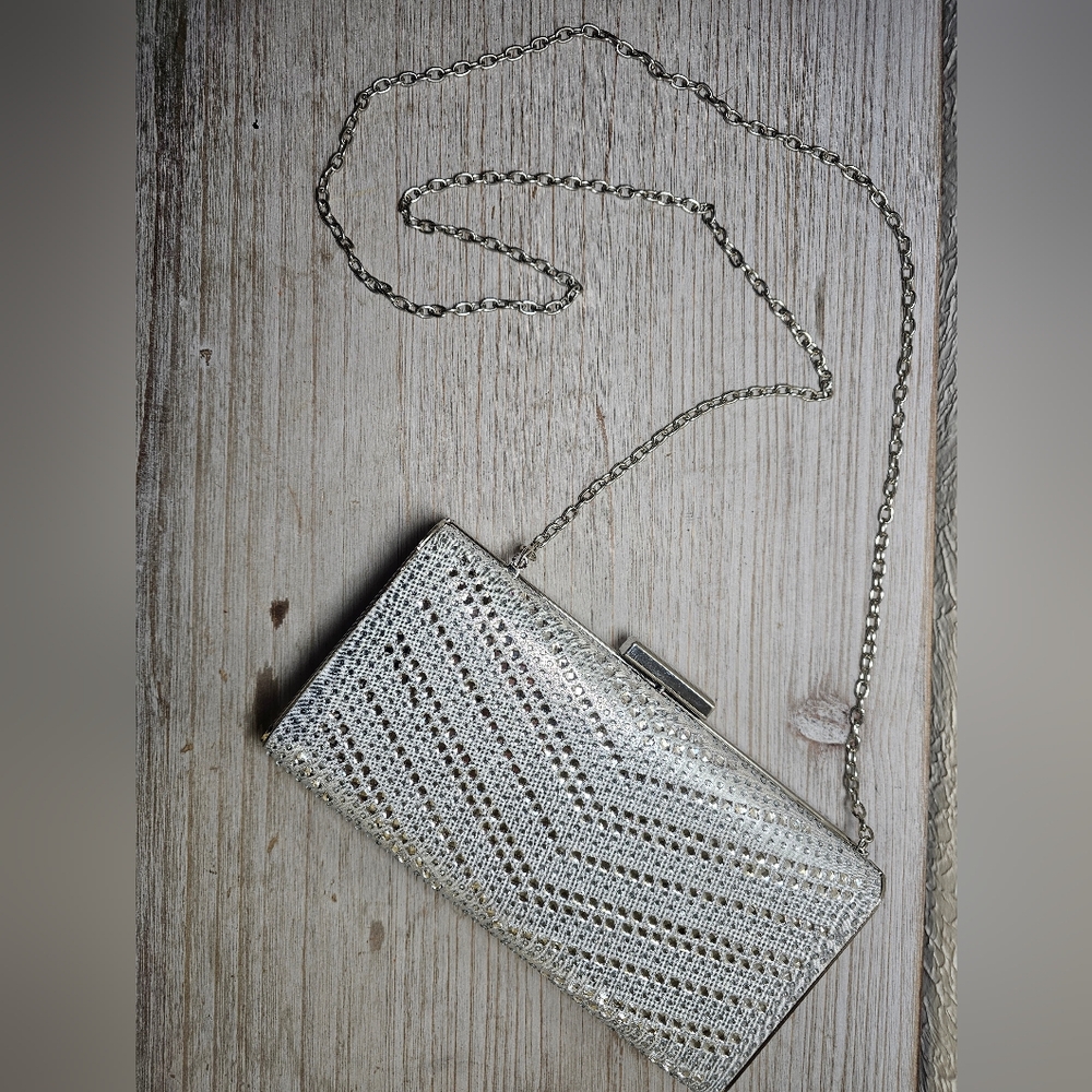 Silver Evening Clutch with chain